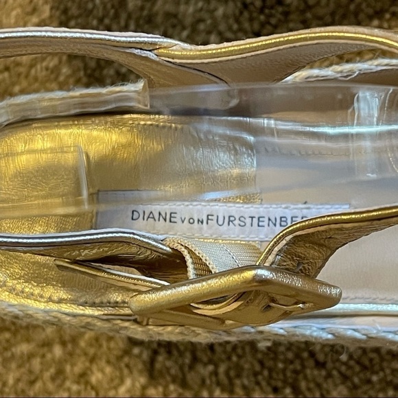 Diane von Furstenberg DVF Sudan Gold Leather Espadrille Wedge size 10M - Picture 7 of 11